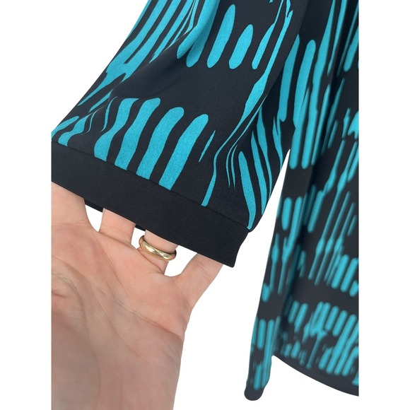 Calvin Klein Womens Black Teal Patterned 3/4 Sleeve Dress Size 14 Office Teacher - Picture 3 of 8